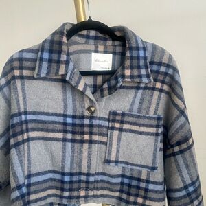Blue and Gray Plaid Cropped Jacket